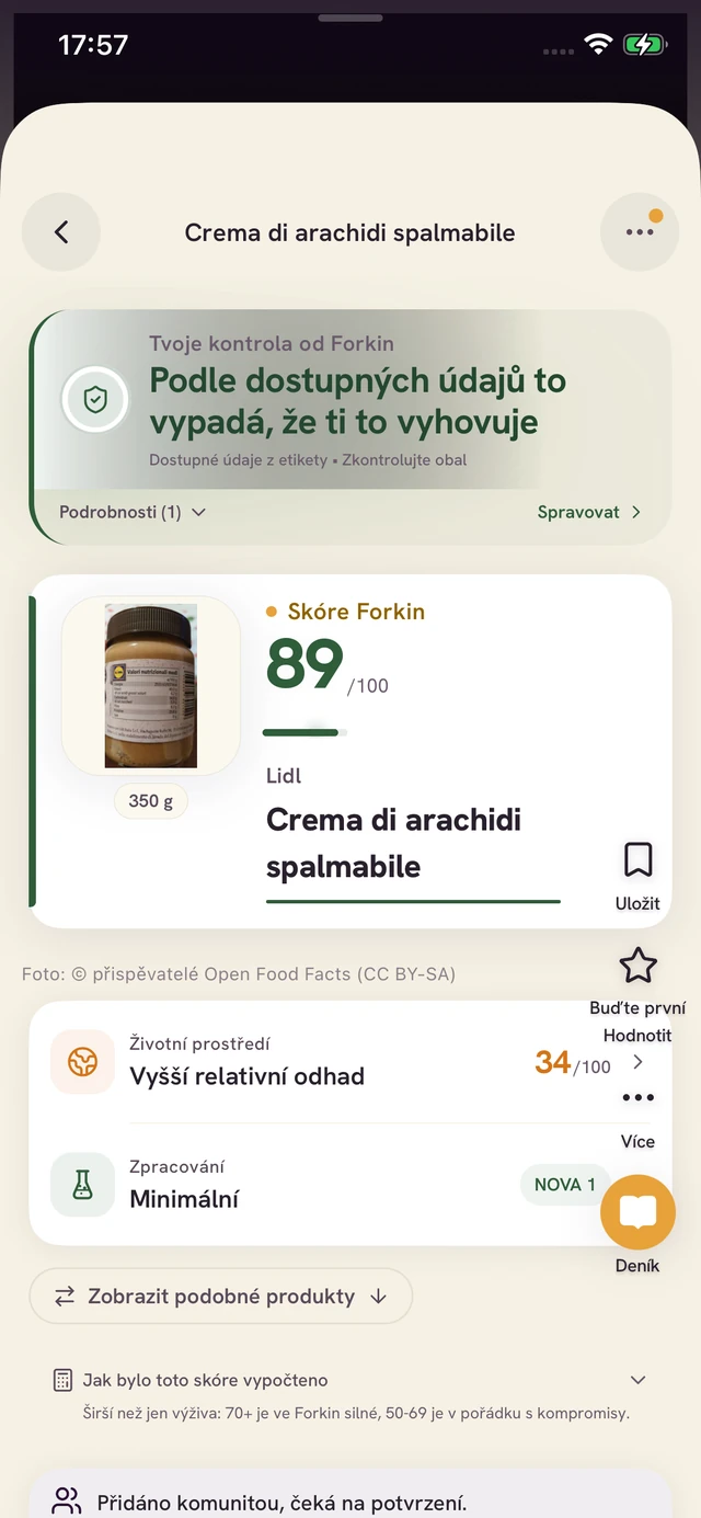 Obrazovka aplikace Forkin: Naskenujte ji