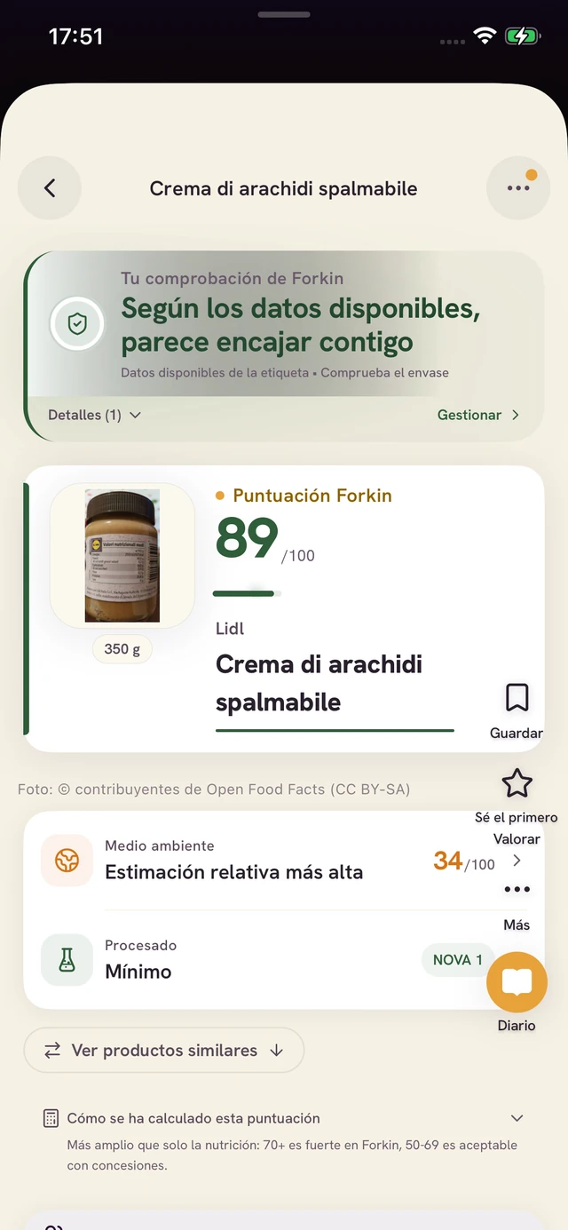 Pantalla de la app Forkin: Escanéalo