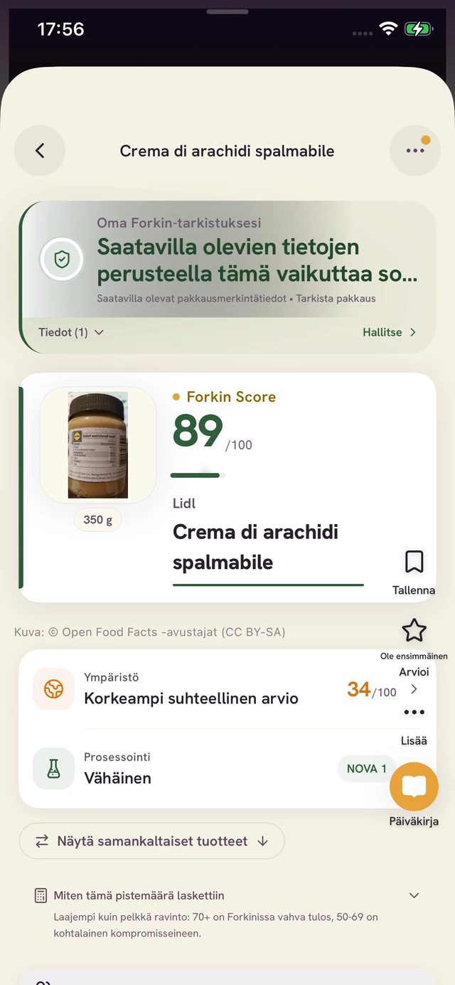 Forkin-sovelluksen näkymä: Skannaa
