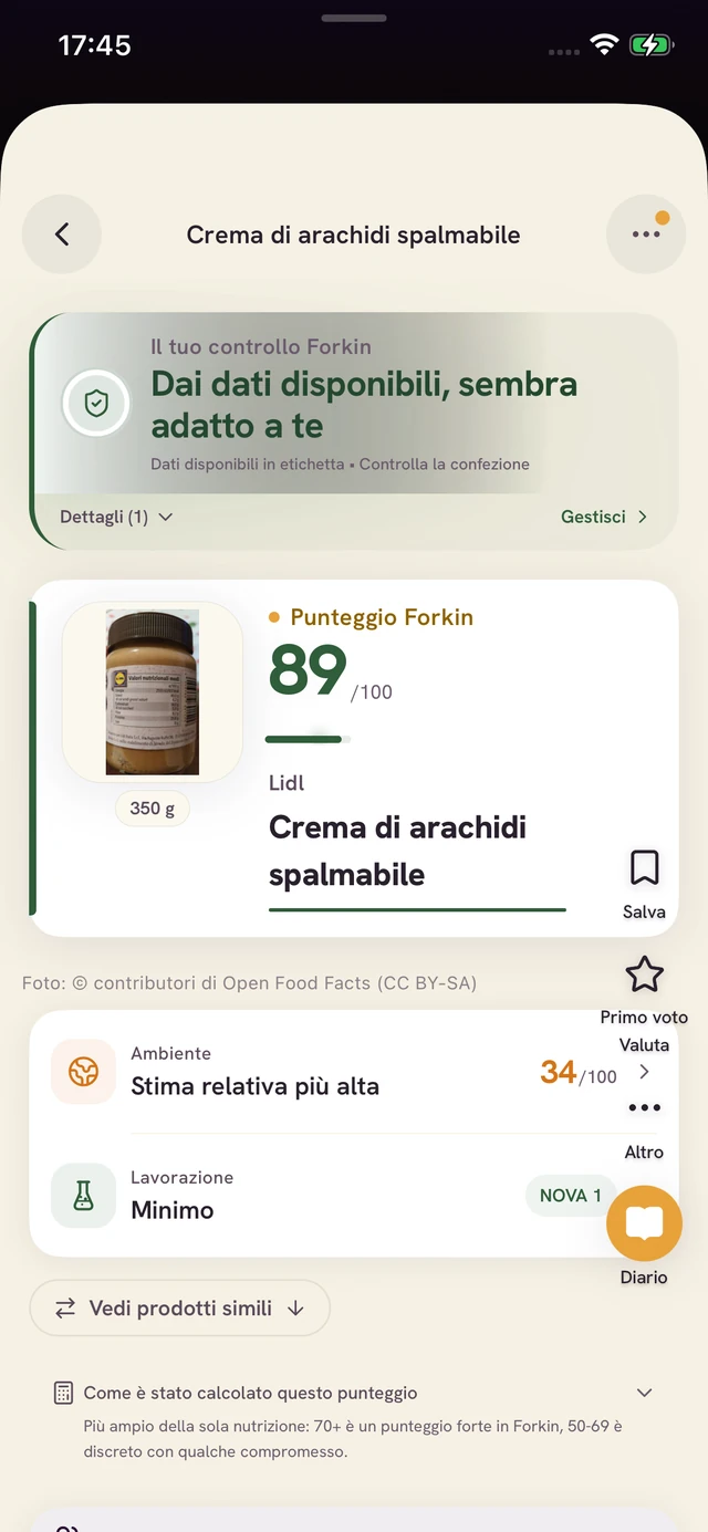 Schermata dell’app Forkin: Scansionalo