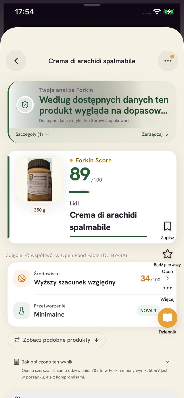 Ekran aplikacji Forkin: Zeskanuj